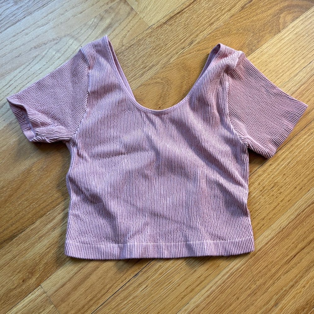 Active Basic Ribbed Scoop Crop Top - Dusty Rose
